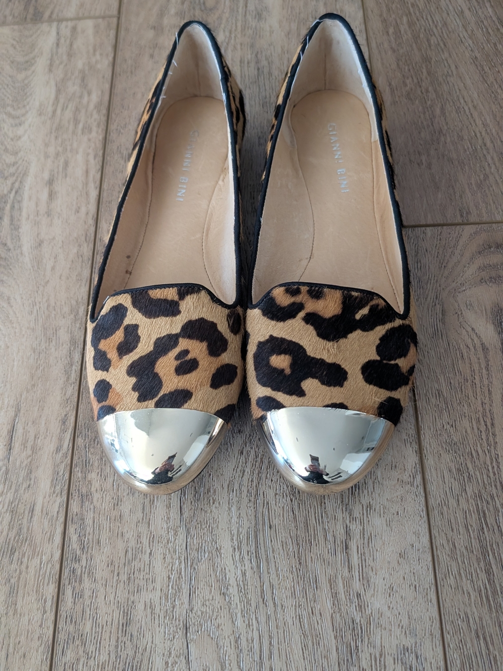 Gianni Bini Leopard Print Cap Toe Flats in Tan and Black